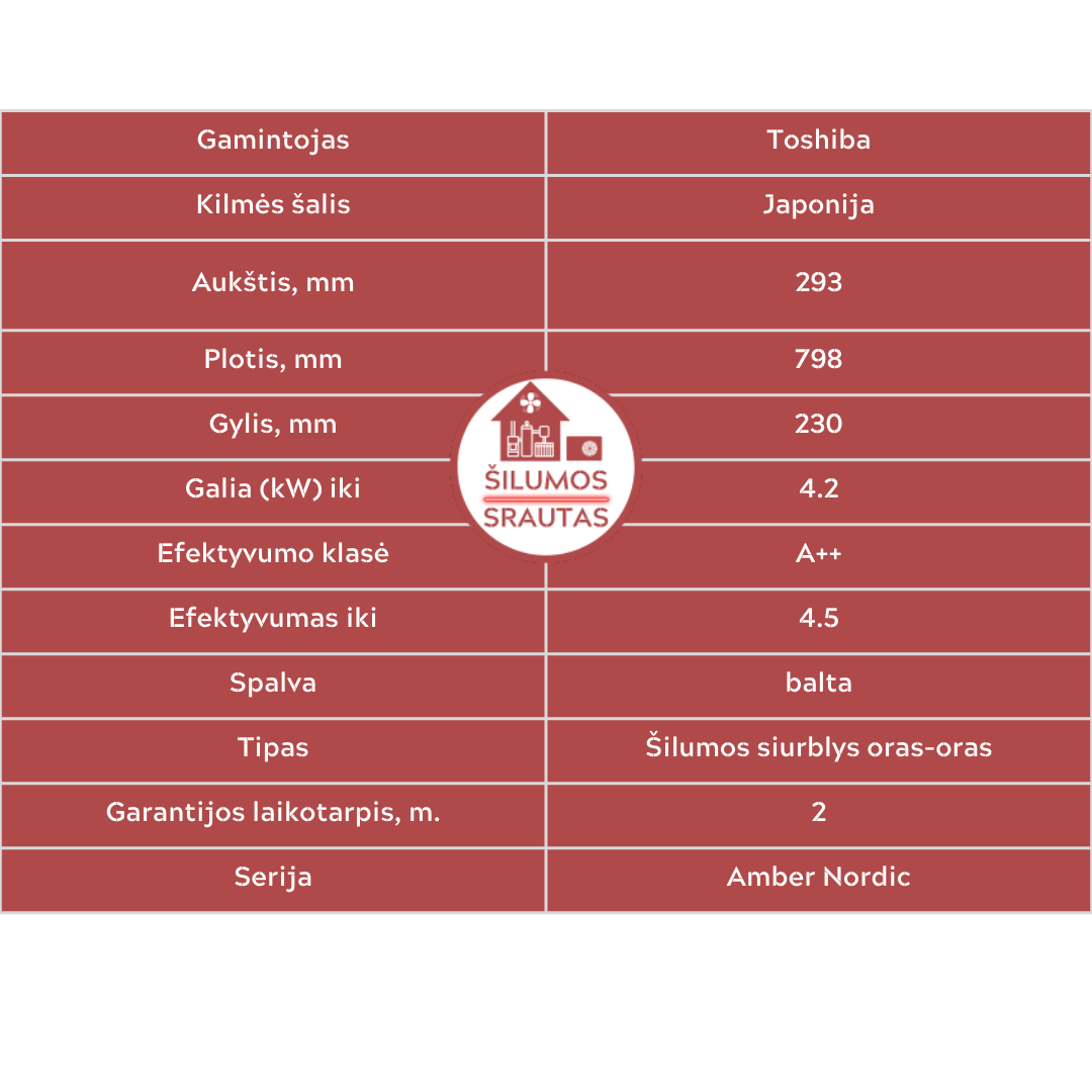 Šilumos siurblys oras-oras Toshiba Aurora+ 3,5/4,2kW